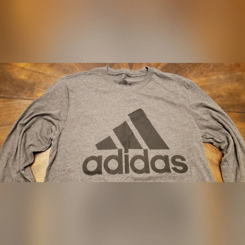 Adidas Amplifier Mens Gray Long Sleeve Shirt Size S